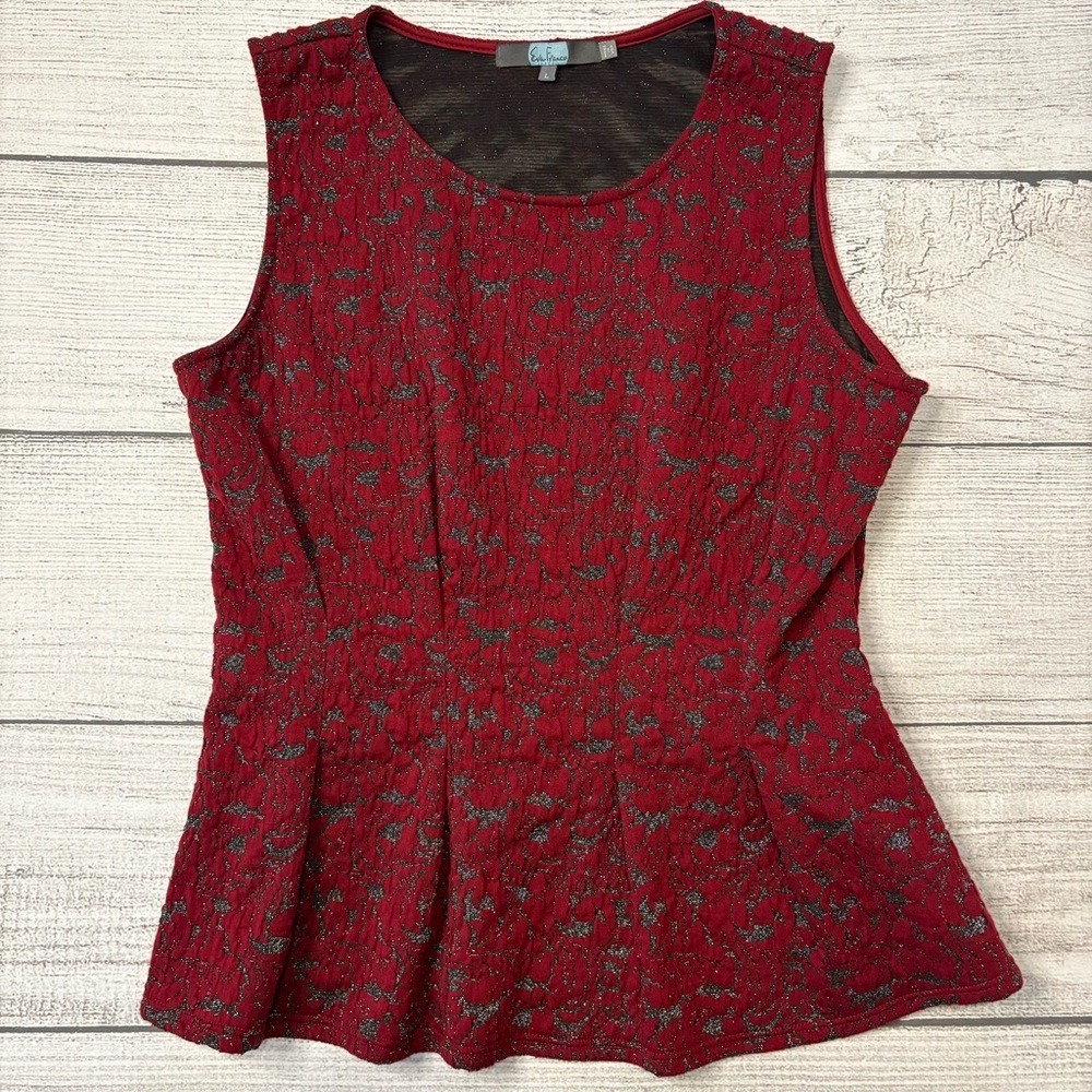 Eva Franco Burgundy Metallic Peplum Tank
